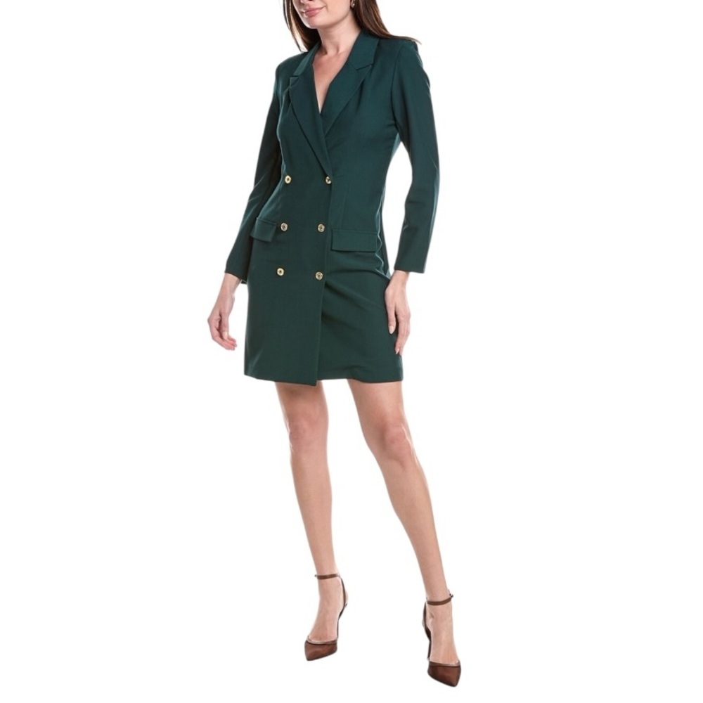 SHARAGANO Pine Green Double Breasted Coat Jacket Mini Dress Size 10 NWT $138
